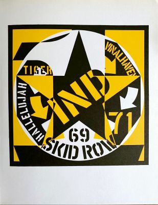 une affiche jaune et noire sur laquelle figure une étoile