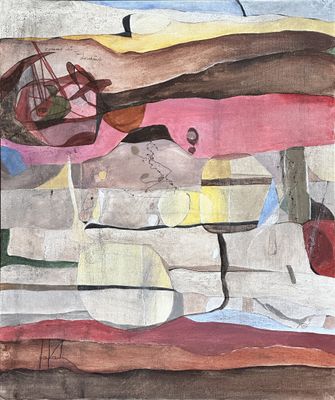 painting of a painting of a man with a guitar on a table