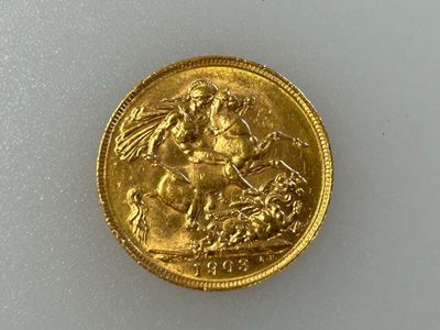 * Une pièce d'or souverain, 1903. Poids. 7,97 g. Frais acheteurs pour  - Photo 1