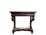an image of a wooden table with a black top
