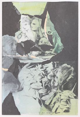 l'image d'un tableau représentant un homme et une femme assis sur un canapé