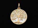 a gold plated tree of life pendant on a black background