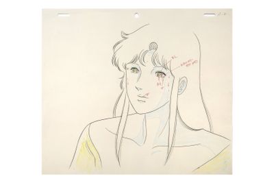 anime drawing of a woman with a tear on her face