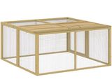 an image of a wooden and wire cage with a glass top