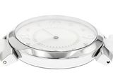 the watch is white and has a silver face