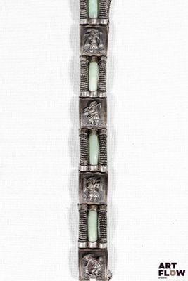 Bracelet en argent 800 millièmes et jadéite Travail asiatiqu…