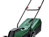 a green lawn mower on a white background