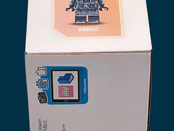a box with a lego figure on it on a blue background