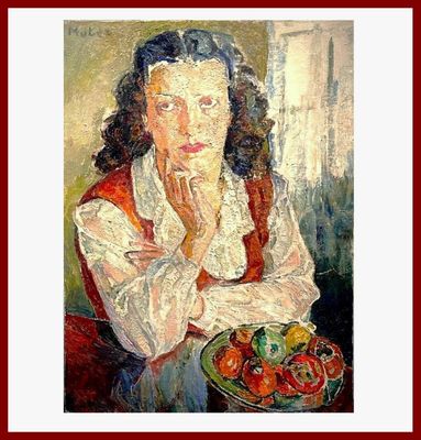 MUTER Mela 1876-1967 : Femme pensive devant des pommes.