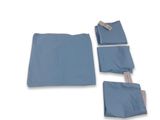 four pieces of blue cloth on a white background