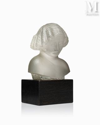 a white marble bust of a woman on a wooden base