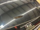 a shiny black car with a logo on the hood