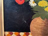 a painting of flowers in a vase on a table