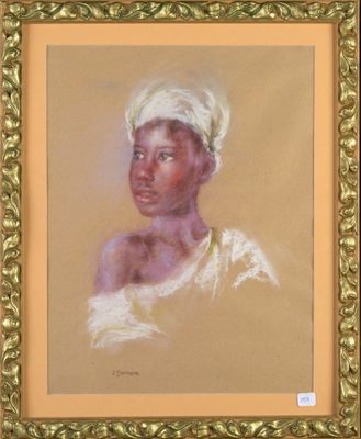 tableau représentant une femme portant un turban, dans un cadre doré