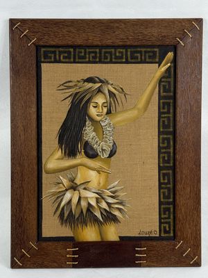 an image of a painting of a woman in a hula skirt