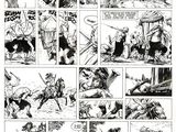 une page en noir et blanc tirée d'une bande dessinée, sur laquelle figure l'image d'un homme à cheval