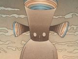 a cartoon picture of a man with a cup on his head