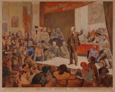 une image représentant un tableau où l'on voit un homme prononçant un discours devant une foule