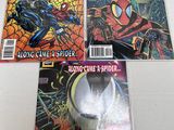two venom comics are on display on a table