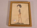 painting of a woman with a hat and a cane in a gold frame