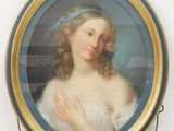 tableau représentant une femme en robe blanche avec un bandeau bleu