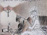 drawing of a man and a woman sitting in a bed with a lamp on