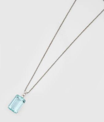 a necklace with an aqua glass pendant on a chain