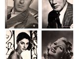 several black and white photos of a man, woman, and a man