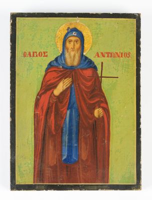 a painting of a man in a red robe holding a stick
