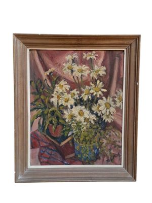 Ecole moderne, "Bouquet de marguerites" Huile sur carton, si…