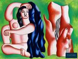 a painting of a woman sitting next to a man