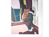 un tableau représentant une personne debout dans un escalier