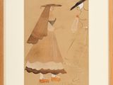 an image of a painting of a woman in a long dress and a bird