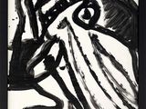 black and white painting of a zebra with a zebra ' s head on it ' s back