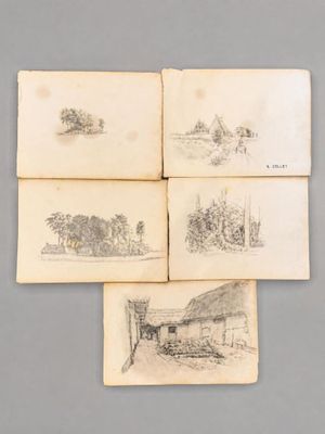 quatre dessins représentant une maison et un jardin dans un livre