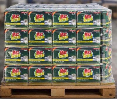 a pallet full of boxes of deterine on a pallet