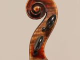 a close up of the back of a violin with a fiddle in the foreground