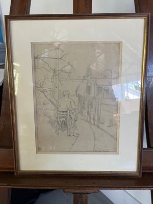 une photo d'une photo d'un dessin posé sur un chevalet