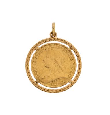 une pièce d'or sur laquelle figure, au centre, la tête d'une femme