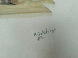 a painting of a cat that is sitting on a shelf