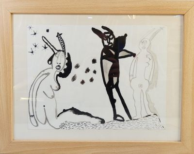painting of a man and a woman in a wood frame