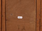 an image of a painting of a wooden frame with a label on it