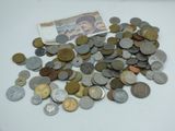a pile of coins sitting on top of a table