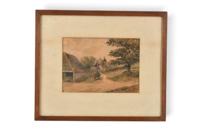 painting of a horse and carriage on a country road