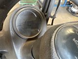 a close up of a steering wheel on a car