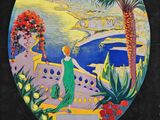 an image of a painting of a woman in a green dress by the water