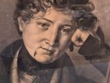 painting of a young man with curly hair and a black coat