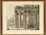 une image représentant un dessin d'un bâtiment avec des colonnes et des personnes
