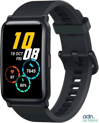 une montre connectée noire dotée d'un écran aux couleurs vives