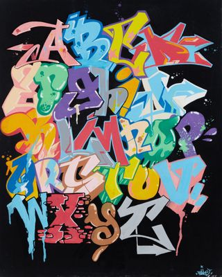 peinture représentant un ensemble de lettres de graffiti sur fond noir